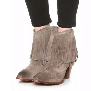 Frye Ilana Grey Suede Fringe Booties
